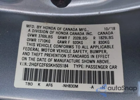 2019 Honda Civic Lx from USA, damaged, VIN 2HGFC2F65KH505184